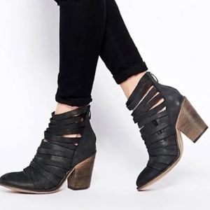 Free People Black Slashed Leather Hybrid Ankle Boots